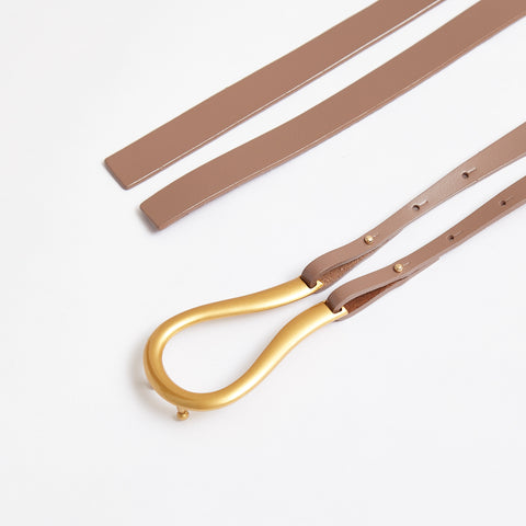 Double Strap Oval Buckle Belt - Grey Brown