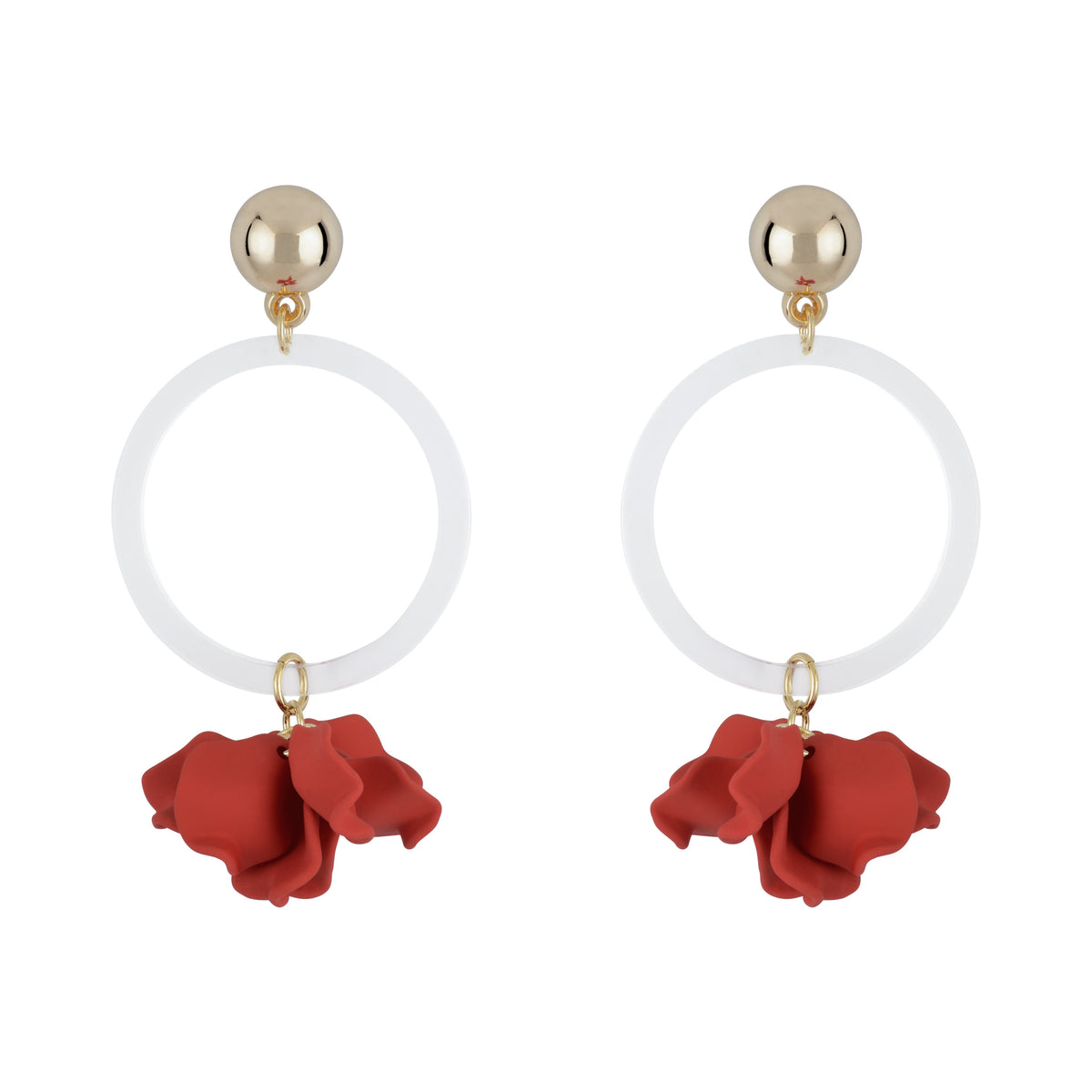 Suspended Clear Ring Petal Earrings - Scarlet