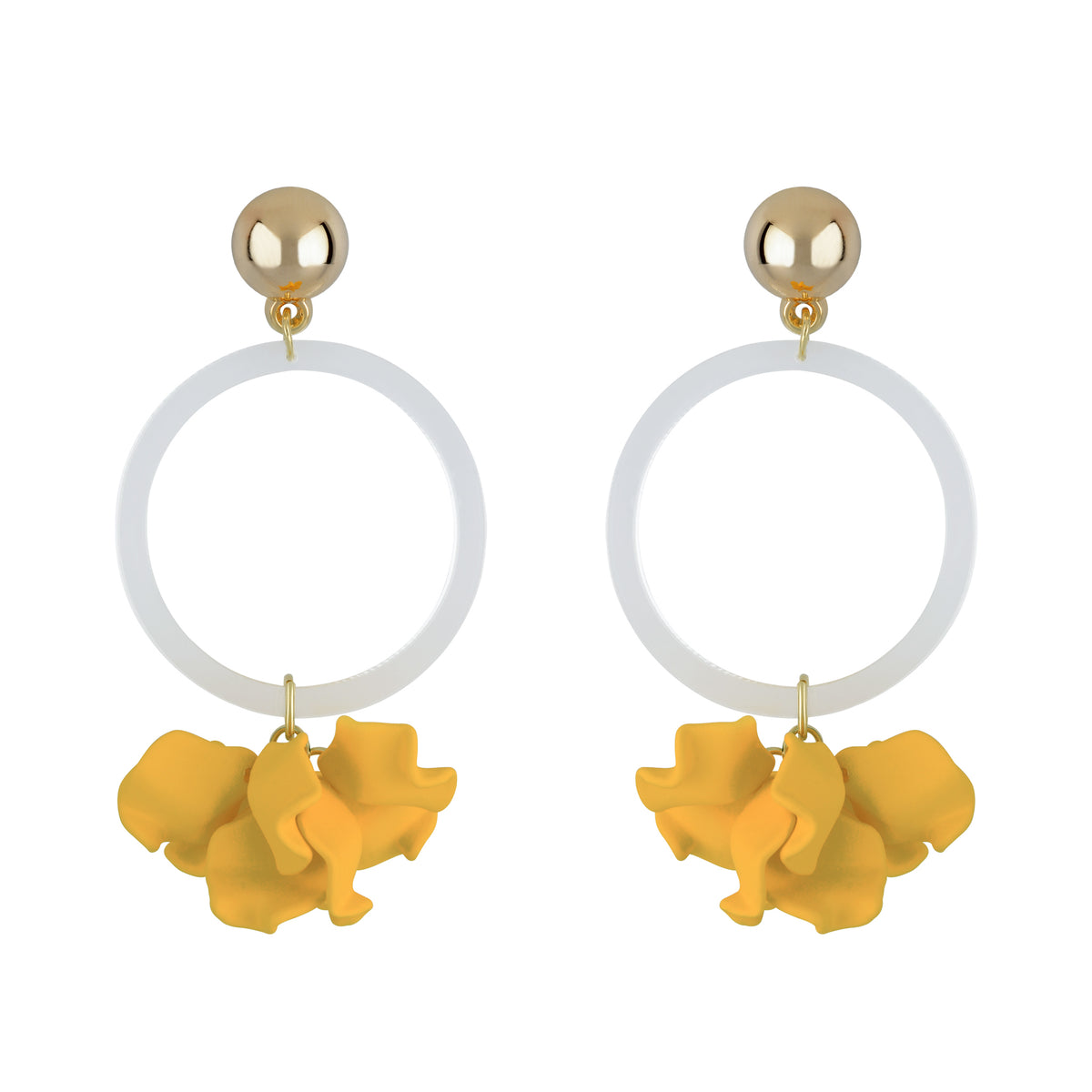 Suspended Clear Ring Petal Earrings - Yellow