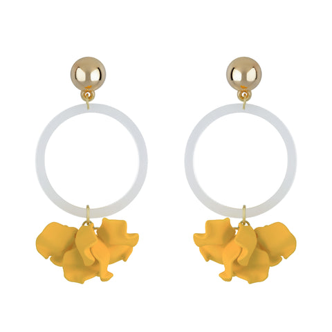 Suspended Clear Ring Petal Earrings - Yellow