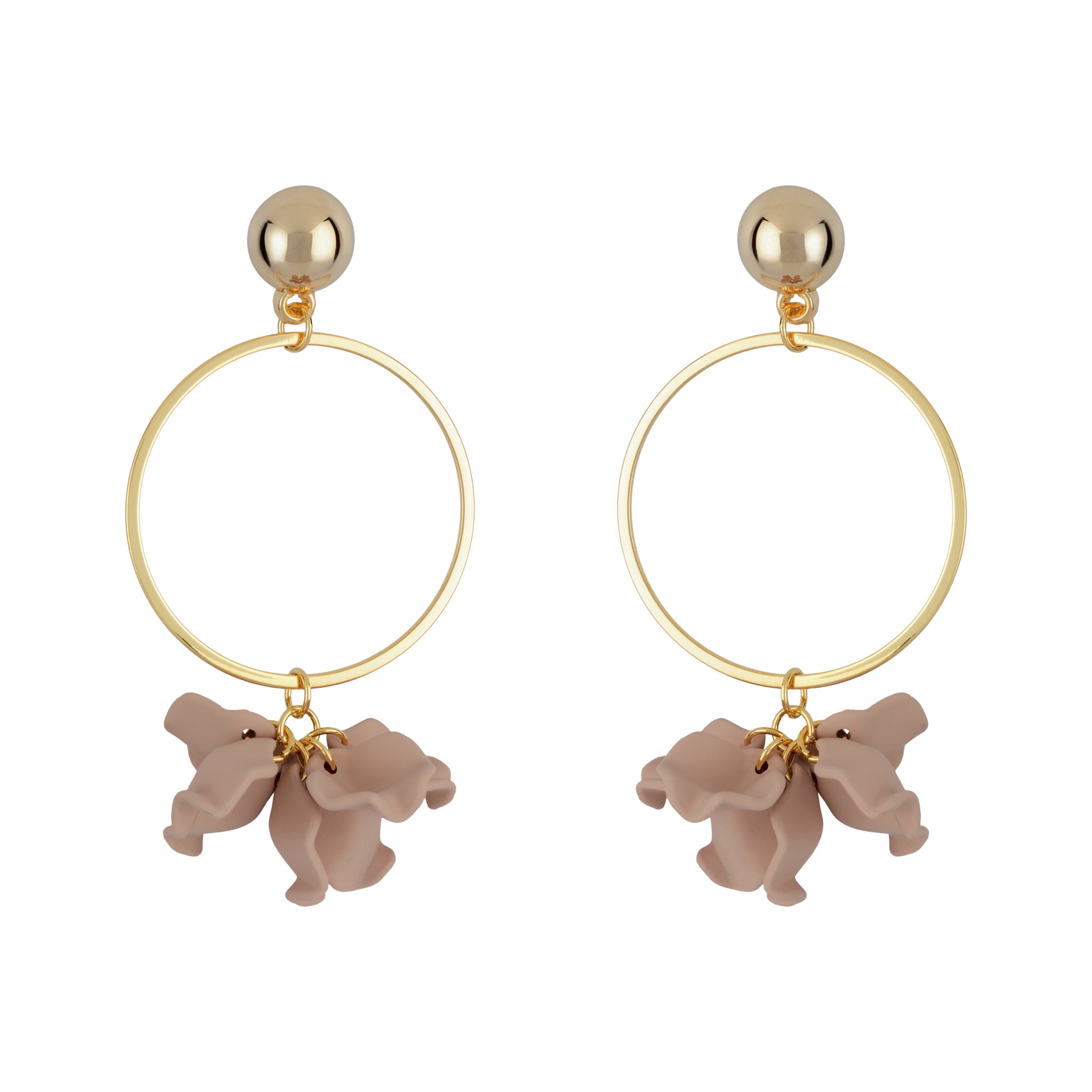 Suspended Gold Ring Petal Earrings - Nude