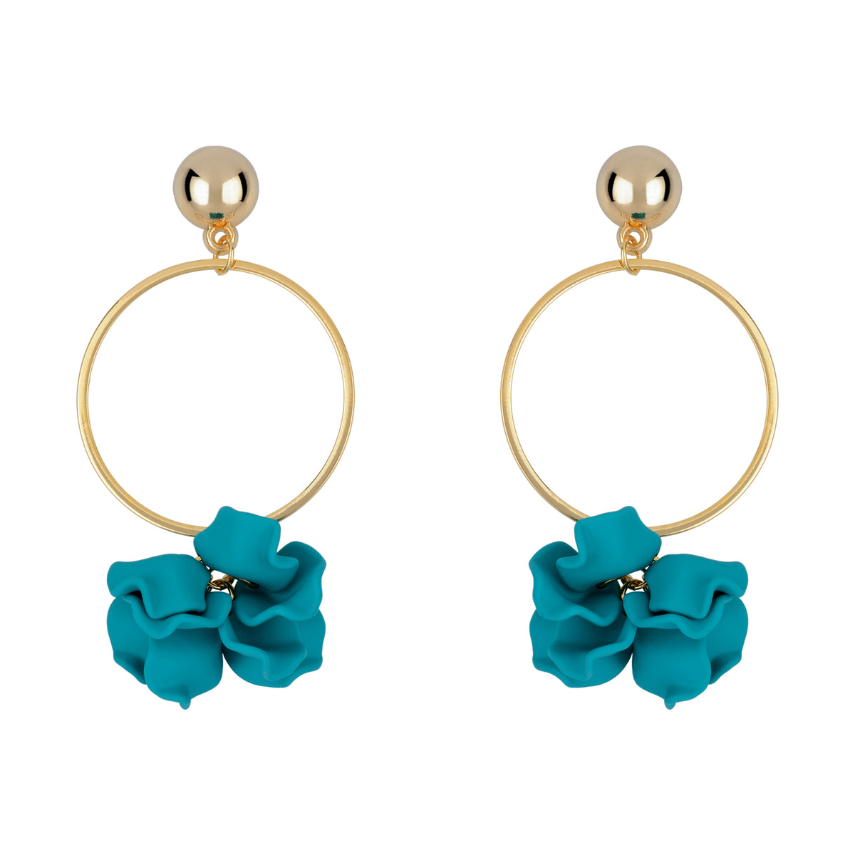 Suspended Gold Ring Petal Earrings - Turquoise