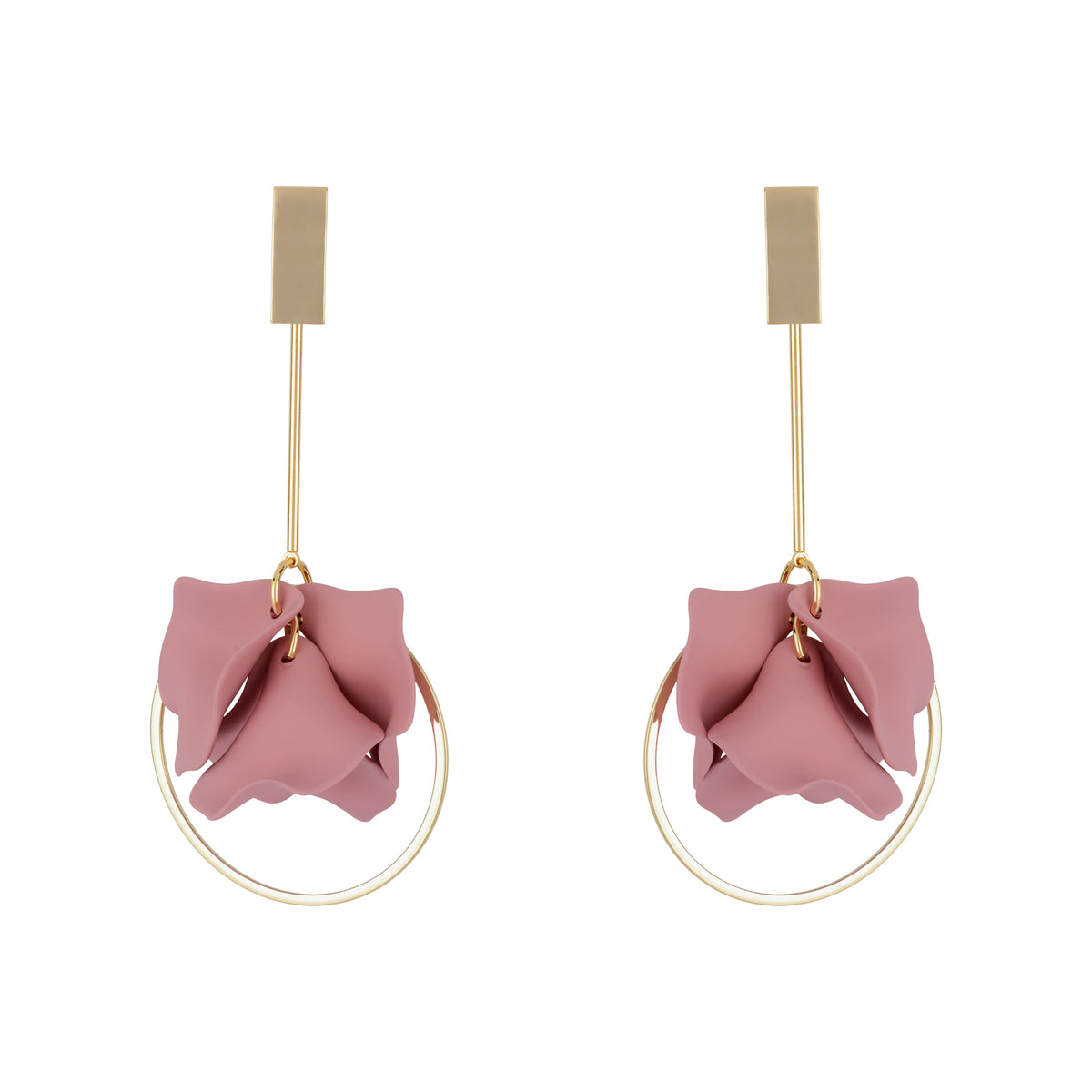 Suspended Pendulum Petal Earrings - Ash Pink