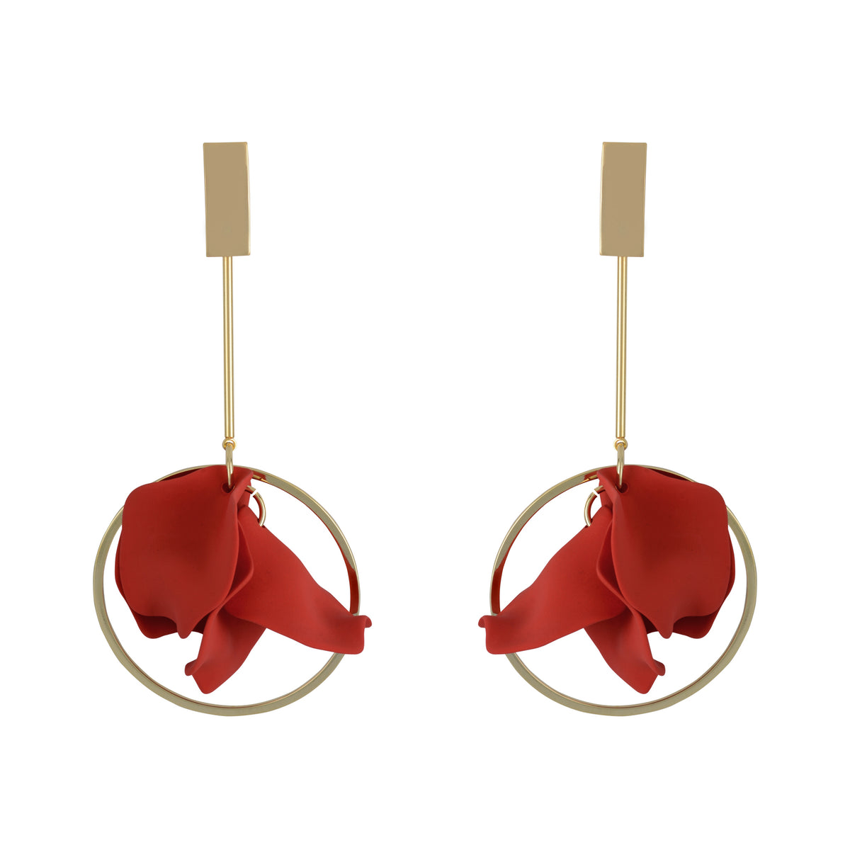 Suspended Pendulum Petal Earrings - Scarlet